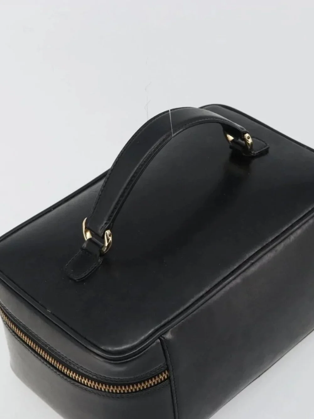 GUCCI Vanity Hand Bag Leather Black Gold 032 1956 0150 Auth ka4794